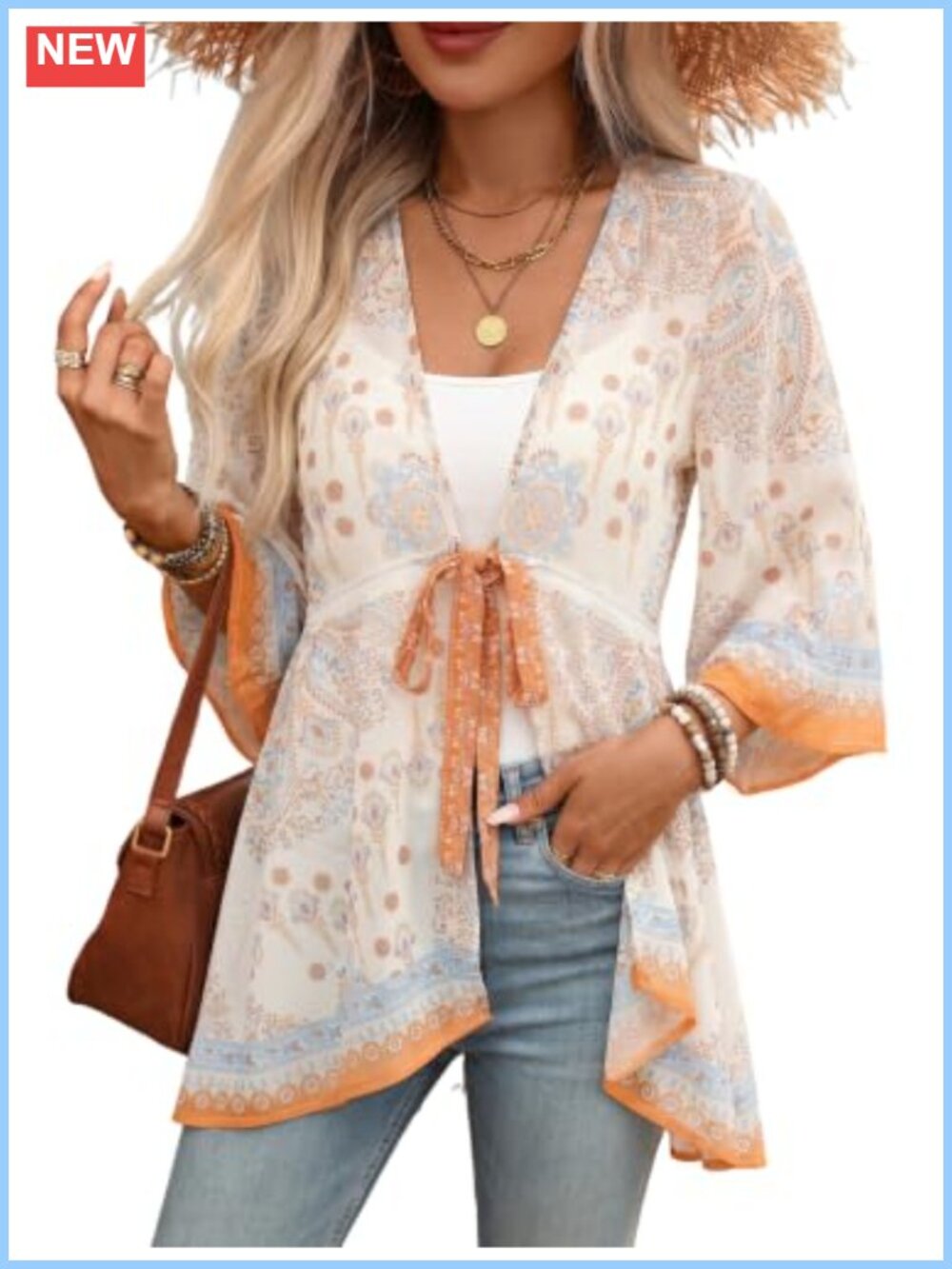 ZAFUL Kimono Cardigan 3/4 Sleeve Floral Lightweight Boho Coverup